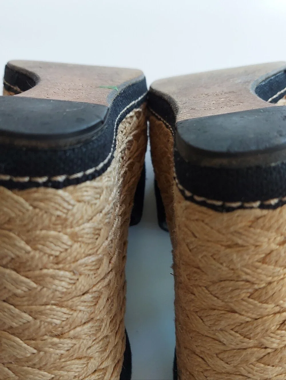 Stuart Weitzman Black Wedge Espadrille Sandals with Ankle Buckle size 6.5